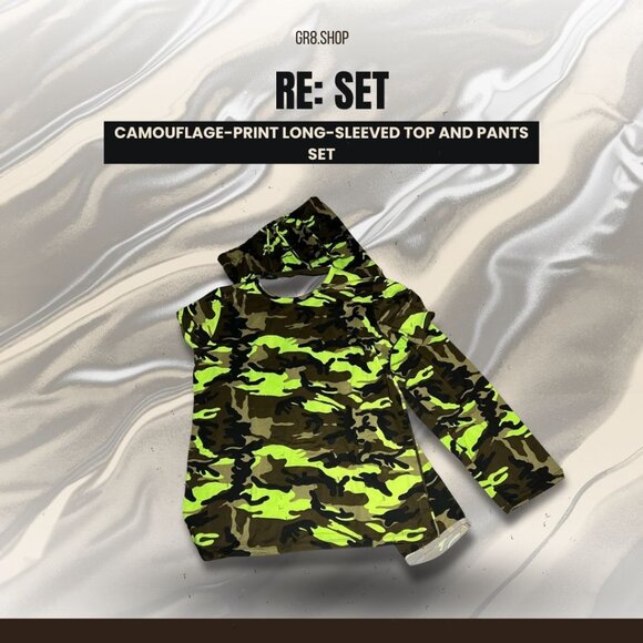 Camouflage-Print Long-Sleeve Top & Pants Set Medium By Re:Set 90% Polyester 10% - Picture 1 of 4